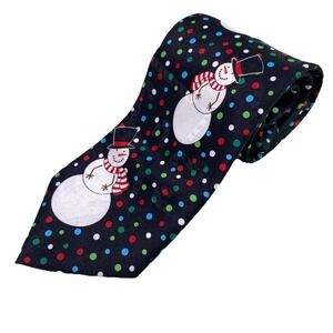 HALLMARK YULE TIE GREETINGS MENS‎ NECK TIE BLACK&WHITE-SNOWMEN-CHRISTMAS 3.5X58"